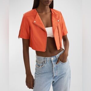 J. Society Orange Faux Leather Cropped Jacket